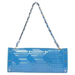 Versace Blue Quilted Patent Leather Flap Shoulder Bag