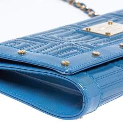 Versace Blue Quilted Patent Leather Flap Shoulder Bag