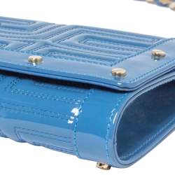 Versace Blue Quilted Patent Leather Flap Shoulder Bag