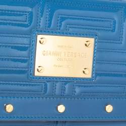 Versace Blue Quilted Patent Leather Flap Shoulder Bag