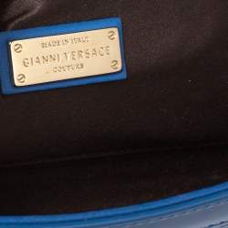 Versace Blue Quilted Patent Leather Flap Shoulder Bag