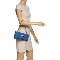 Versace Blue Quilted Patent Leather Flap Shoulder Bag
