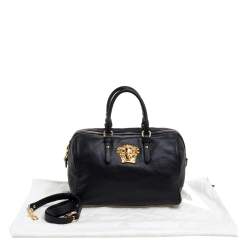 Pre Owned Versace Black Leather Medusa Boston Bag