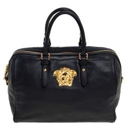 Pre Owned Versace Black Leather Medusa Boston Bag