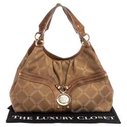 Pre Owned Versace Brown Signature Canvas and Leather Palazzo Plaque Shoulder Bag