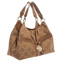 Pre Owned Versace Brown Signature Canvas and Leather Palazzo Plaque Shoulder Bag