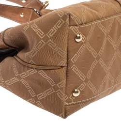 Pre Owned Versace Brown Signature Canvas and Leather Palazzo Plaque Shoulder Bag