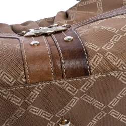 Pre Owned Versace Brown Signature Canvas and Leather Palazzo Plaque Shoulder Bag