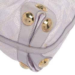 مملوكة مسبقًا حقيبة هوبو فيرساتشي مرصعة صغيرة جلد و كانفاس مطبوع شعار الماركة بنفسجي فاتح