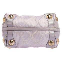 مملوكة مسبقًا حقيبة هوبو فيرساتشي مرصعة صغيرة جلد و كانفاس مطبوع شعار الماركة بنفسجي فاتح