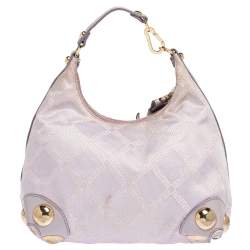 مملوكة مسبقًا حقيبة هوبو فيرساتشي مرصعة صغيرة جلد و كانفاس مطبوع شعار الماركة بنفسجي فاتح