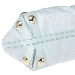 Versace Light Turquoise Signature Canvas and Leather Small Studded Hobo 