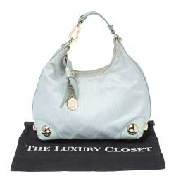 Versace Light Turquoise Signature Canvas and Leather Small Studded Hobo 