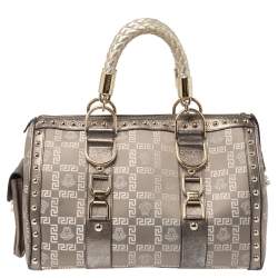 مملوكة مسبقًا Versace Beige/Metallic Fabric and Leather Snap Out Of It Satchel