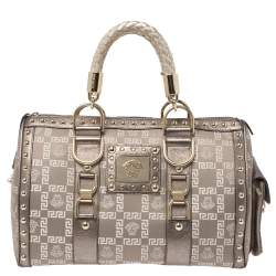 مملوكة مسبقًا Versace Beige/Metallic Fabric and Leather Snap Out Of It Satchel