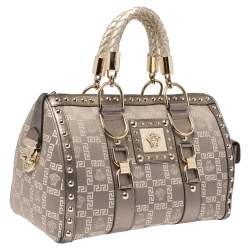 مملوكة مسبقًا Versace Beige/Metallic Fabric and Leather Snap Out Of It Satchel
