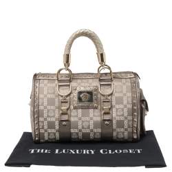 مملوكة مسبقًا Versace Beige/Metallic Fabric and Leather Snap Out Of It Satchel
