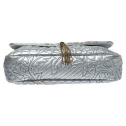 Pre Owned Versace Metallic Silver Barocco Leather Vanitas Medea Shoulder Bag