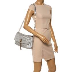 Pre Owned Versace Metallic Silver Barocco Leather Vanitas Medea Shoulder Bag