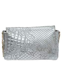 Pre Owned Versace Metallic Silver Barocco Leather Vanitas Medea Shoulder Bag