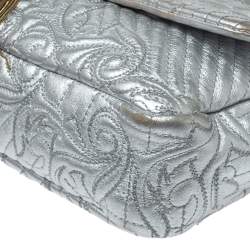 Pre Owned Versace Metallic Silver Barocco Leather Vanitas Medea Shoulder Bag