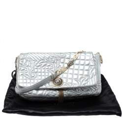 Pre Owned Versace Metallic Silver Barocco Leather Vanitas Medea Shoulder Bag