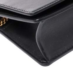 Pre Owned Versace Black Leather Mini Virtus Chain Wallet