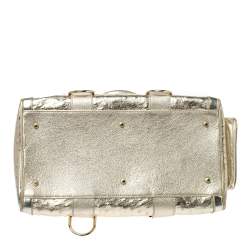 Pre Owned Versace Gold Ostrich Embossed Leather Snap Out Of It Satchel