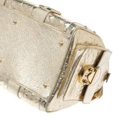 Pre Owned Versace Gold Ostrich Embossed Leather Snap Out Of It Satchel