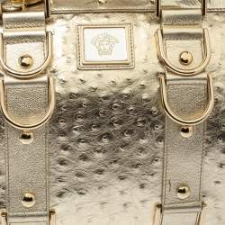 Pre Owned Versace Gold Ostrich Embossed Leather Snap Out Of It Satchel