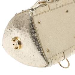 Pre Owned Versace Gold Ostrich Embossed Leather Snap Out Of It Satchel