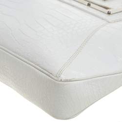 Pre Owned Versace White Croc Embossed Leather Hit Satchel