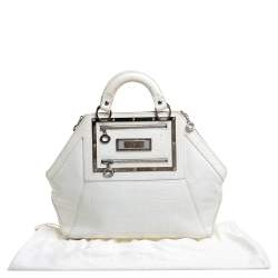 Pre Owned Versace White Croc Embossed Leather Hit Satchel