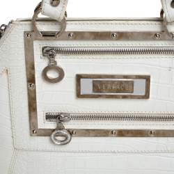 Pre Owned Versace White Croc Embossed Leather Hit Satchel