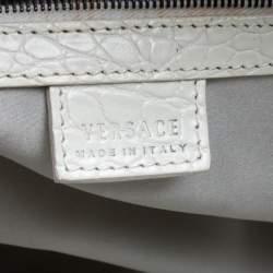 Pre Owned Versace White Croc Embossed Leather Hit Satchel