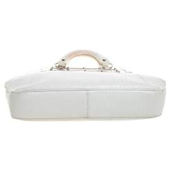 Pre Owned Versace White Croc Embossed Leather Hit Satchel