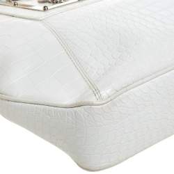 Pre Owned Versace White Croc Embossed Leather Hit Satchel