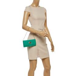 Pre Owned Versace Green Patent Leather Wallet On Chain