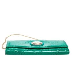 Pre Owned Versace Green Patent Leather Wallet On Chain