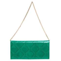 Pre Owned Versace Green Patent Leather Wallet On Chain