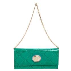Pre Owned Versace Green Patent Leather Wallet On Chain