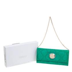Pre Owned Versace Green Patent Leather Wallet On Chain