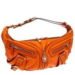 مملوكة مسبقًا حقيبة هوبو فيرساتشي جيب مزدوج سحاب جلد برتقالي 
