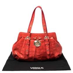 مملوكة مسبقًا Versace Red Croc Embossed Leather Satchel