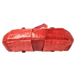 مملوكة مسبقًا Versace Red Croc Embossed Leather Satchel