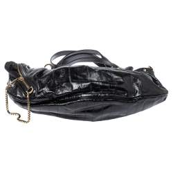 Pre Owned Versace Black Eel Skin, Suede and Patent Leather Satchel
