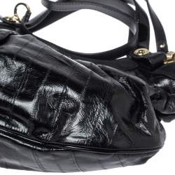 Pre Owned Versace Black Eel Skin, Suede and Patent Leather Satchel