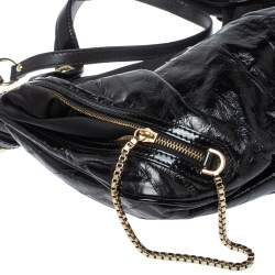 Pre Owned Versace Black Eel Skin, Suede and Patent Leather Satchel