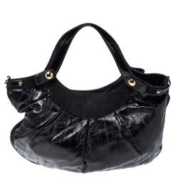 Pre Owned Versace Black Eel Skin, Suede and Patent Leather Satchel