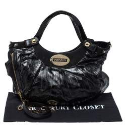 Pre Owned Versace Black Eel Skin, Suede and Patent Leather Satchel